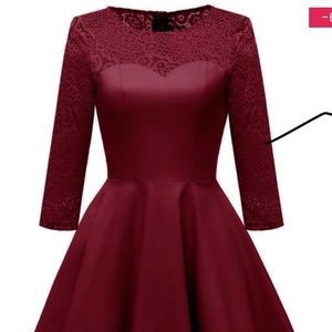Chic Long Sleeve Burgundy Lace Dress